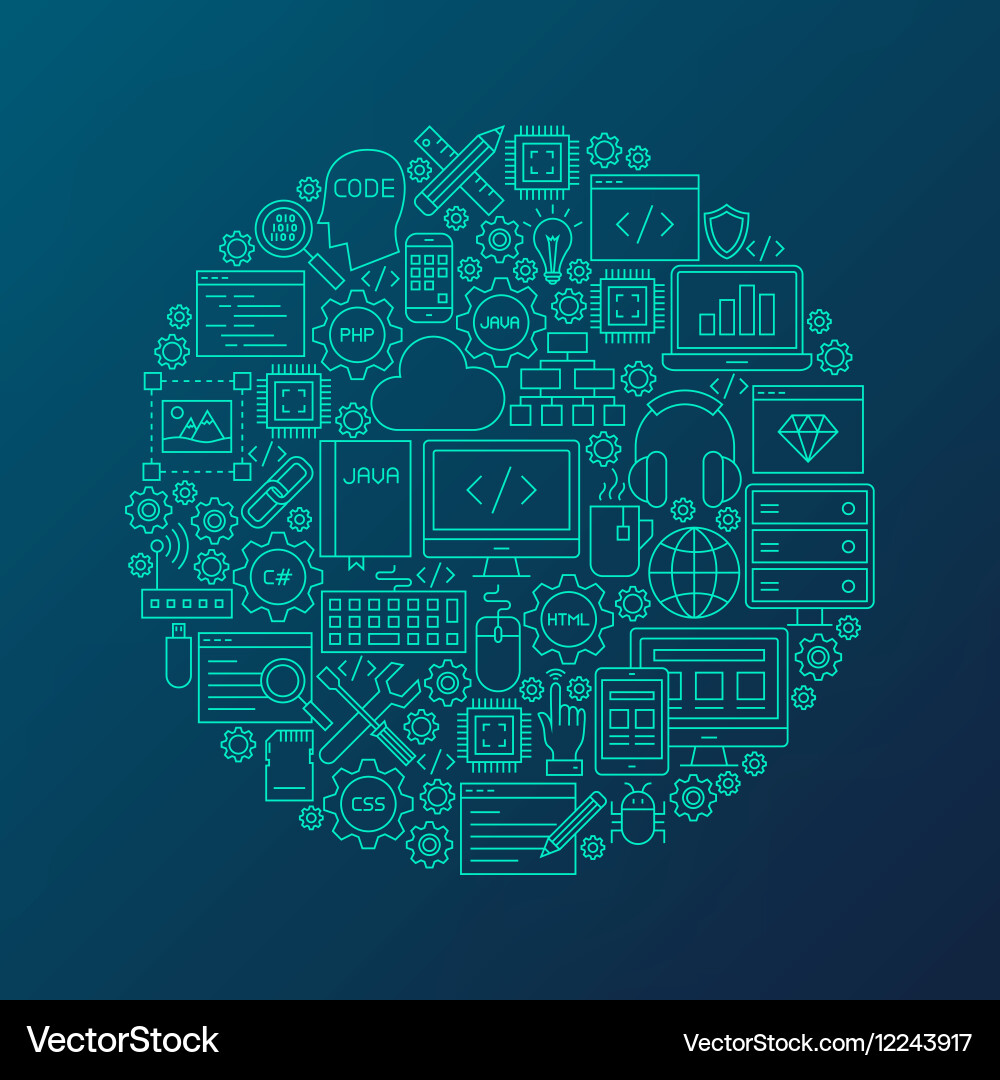 Line programming icons circle vector image