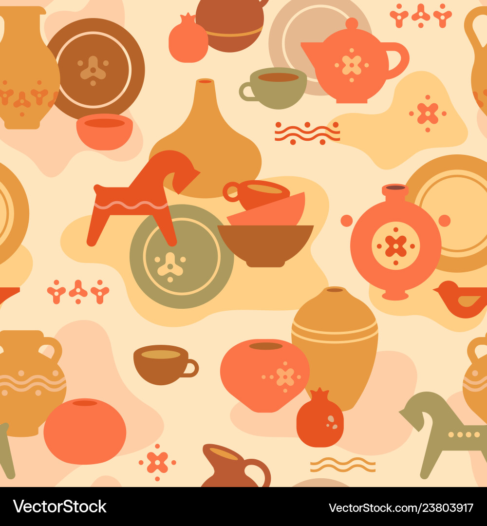 Seamless pottery pattern with vases and others Seamless pottery pattern with vases and others vector image
