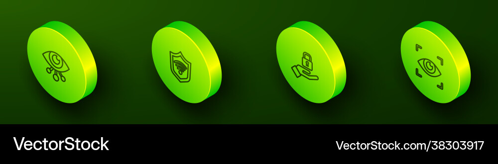 Set isometric line eye scan shield with wifi Set isometric line eye scan shield with wifi vector image