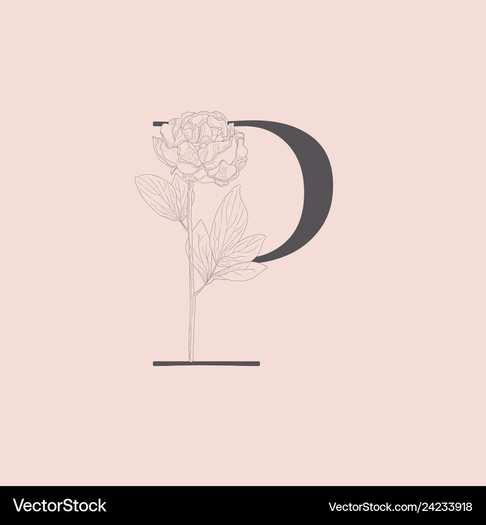 Blooming floral initial p monogram and logo vector image