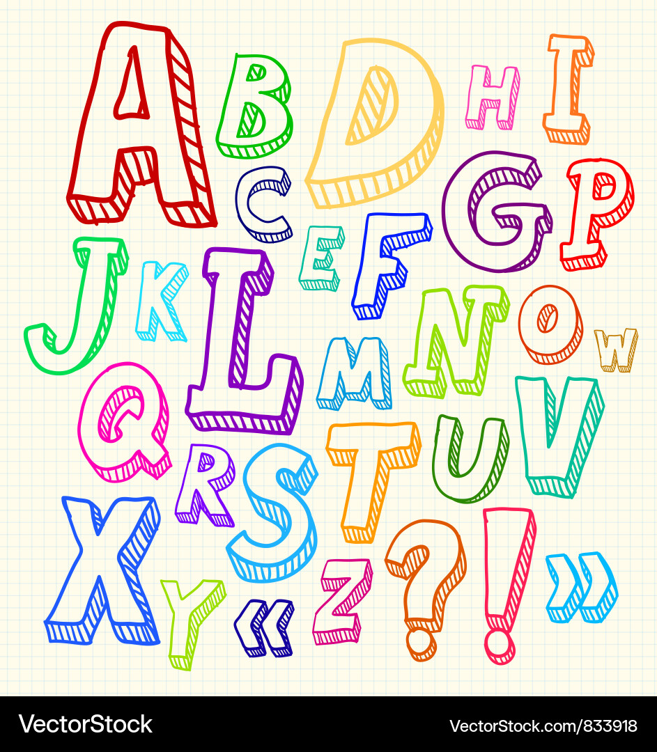Cute Hand Drawn Alphabet Letters Vector Image