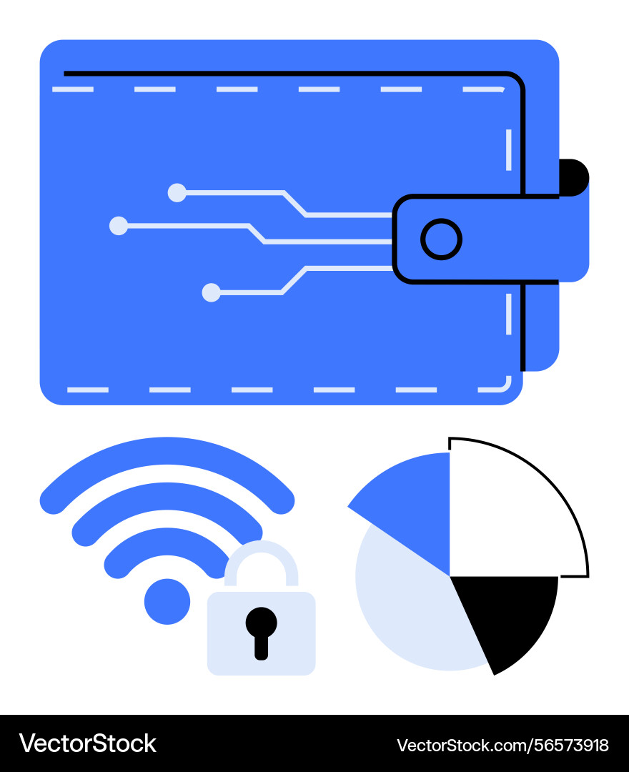 Digital wallet with circuit design wireless lock Digital wallet with circuit design wireless lock vector image