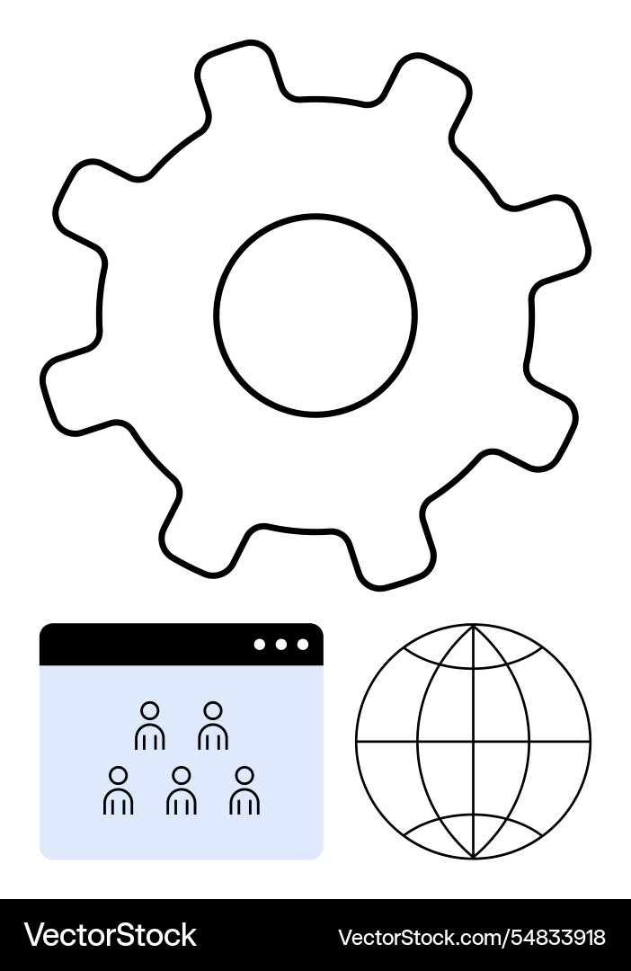 Gear with web application and globe representing Gear with web application and globe representing vector image