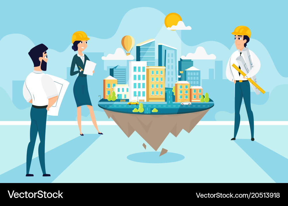 Group architects create and engineering project vector image