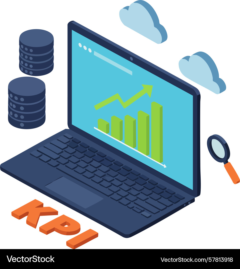 Laptop with kpi analytics graph and cloud data Laptop with kpi analytics graph and cloud data vector image