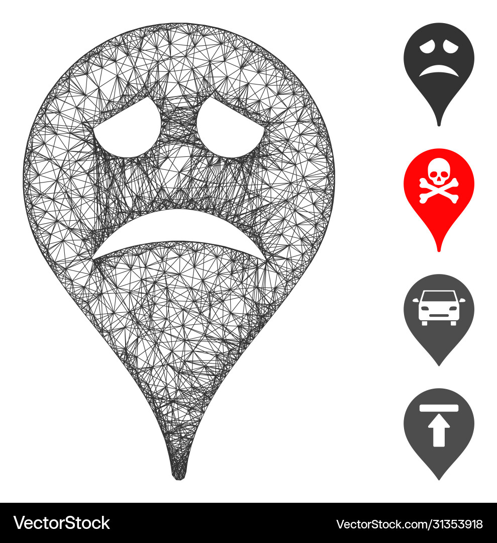 Sadly smiley map marker web mesh Sadly smiley map marker web mesh vector image