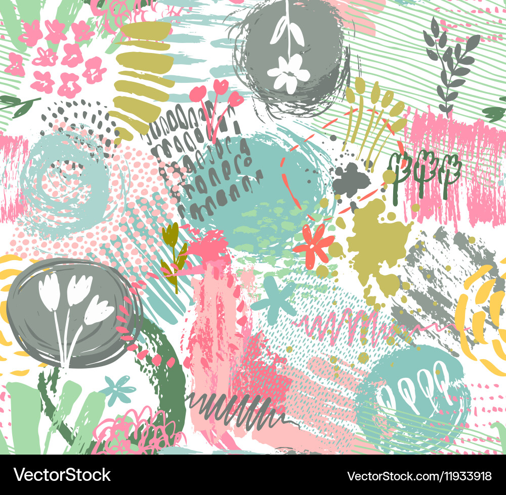 Seamless pattern with hand drawn abstract ink Vector Image
