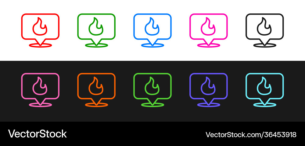 Set line map pointer with fire flame icon isolated Set line map pointer with fire flame icon isolated vector image