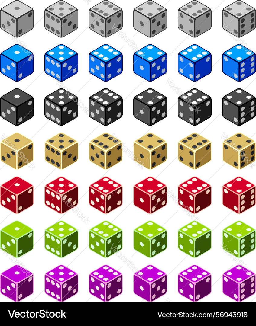 Set of colorful dice cubes game dices vector image