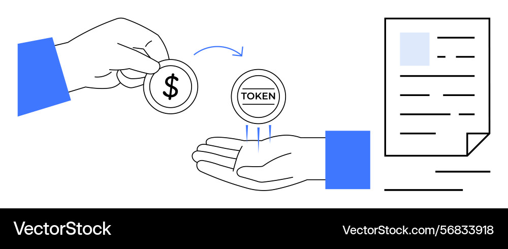 Tokenization concept with hands exchanging coin Tokenization concept with hands exchanging coin vector image