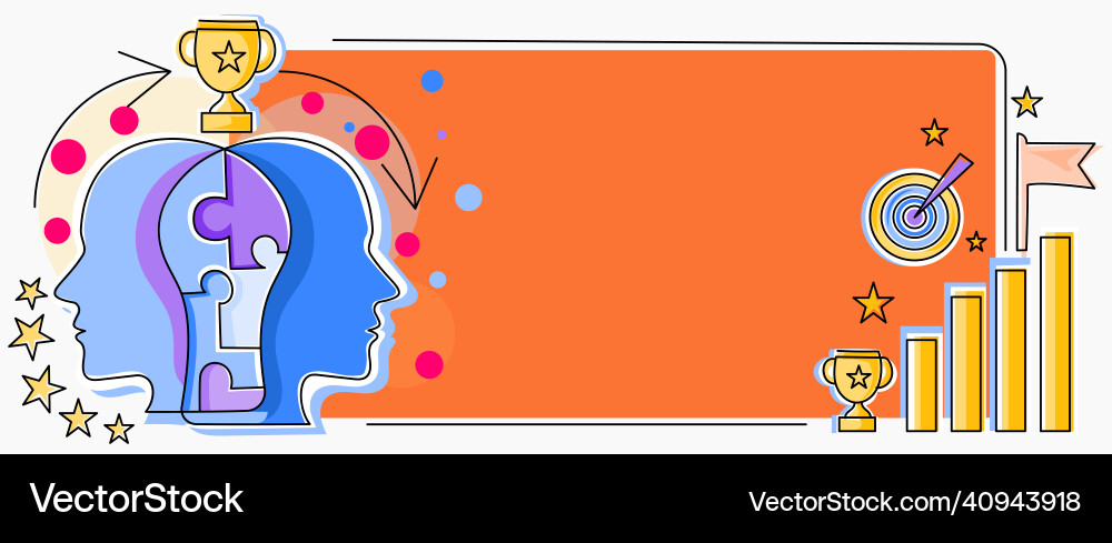 Two heads connected with puzzle showing solving vector image