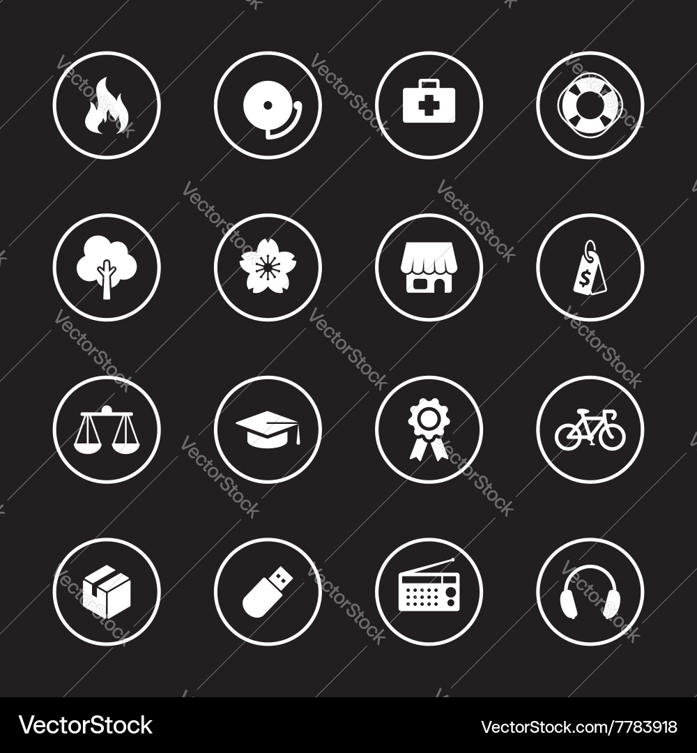 White simple flat icon set 6 with circle frame vector image