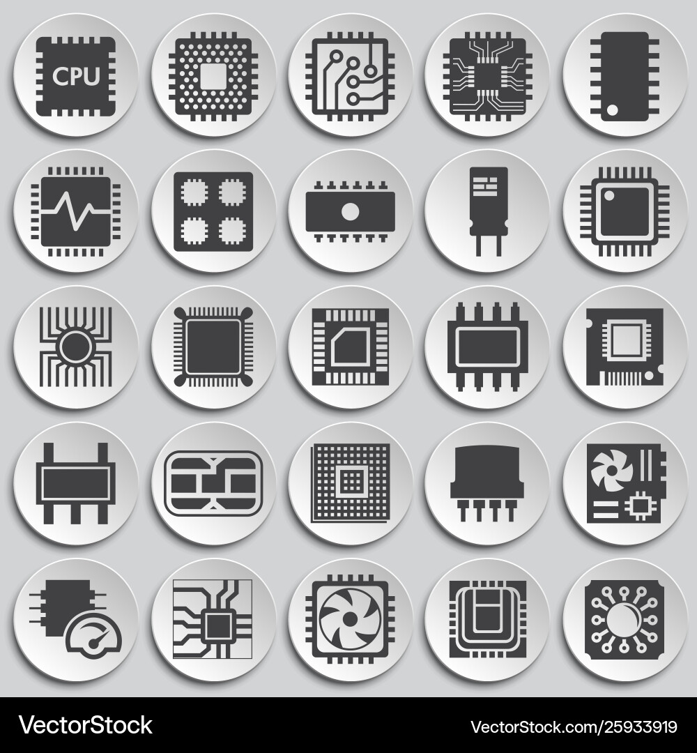 Computer chip related icons set on background Computer chip related icons set on background vector image