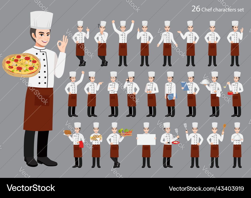 Set of professional man chef working character Set of professional man chef working character vector image