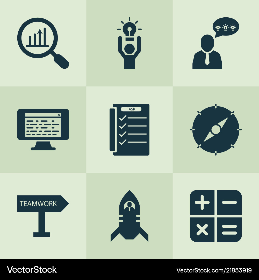 Teamwork icons set with browser window calculator Teamwork icons set with browser window calculator vector image