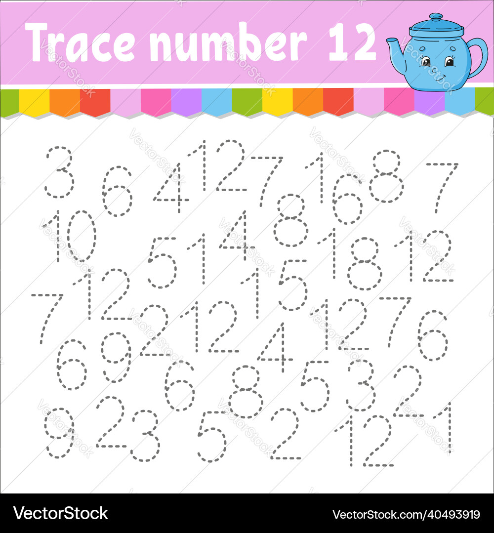 Trace number handwriting practice learning Trace number handwriting practice learning vector image