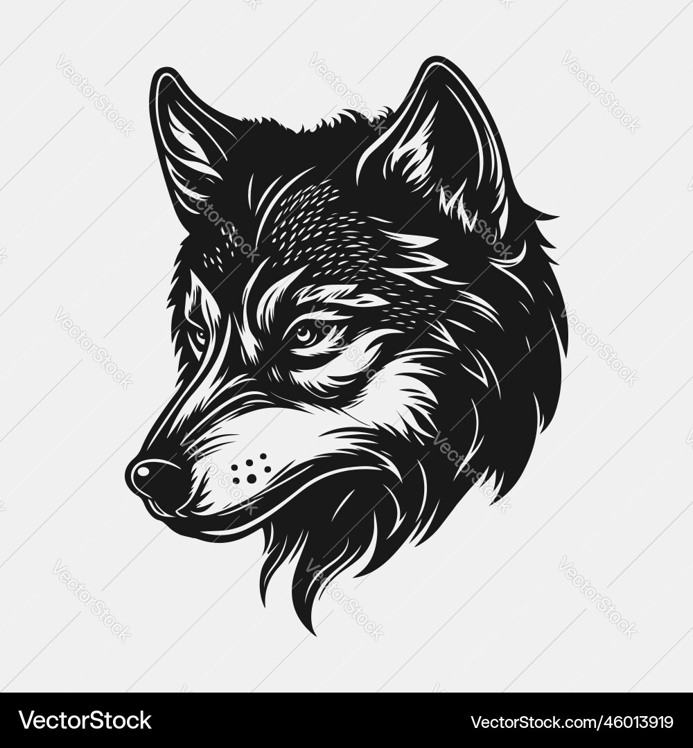 Wolf head logo black and white emblem vector image