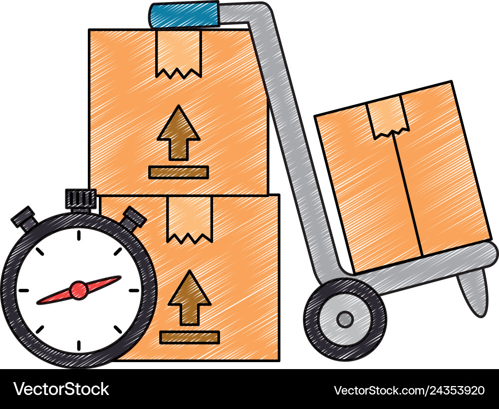 Cart with boxes and chronometer delivery service vector image