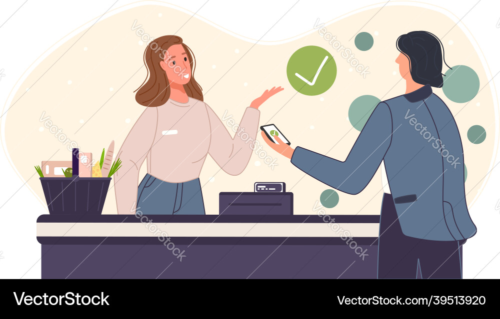 Characters using mobile payment system with scan Characters using mobile payment system with scan vector image