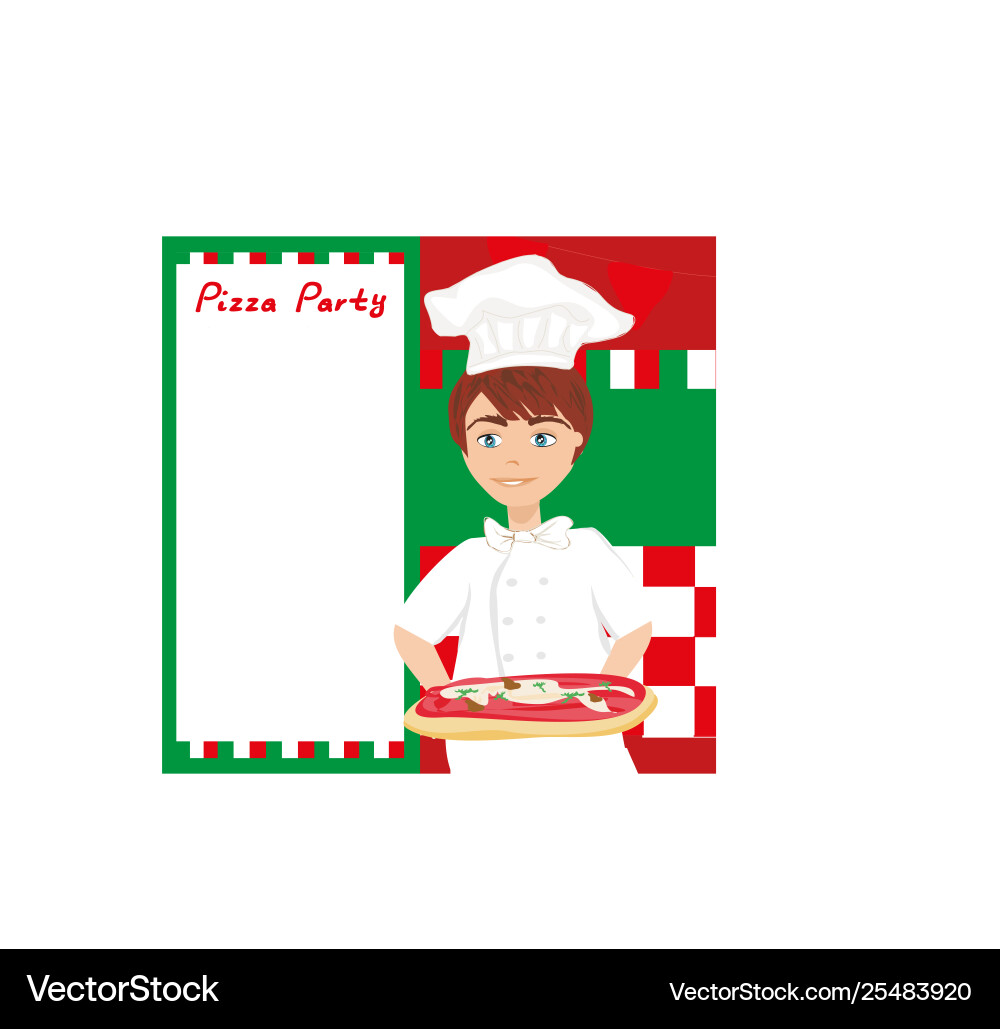 Chef with pizza - abstract card space Chef with pizza - abstract card space Vector Image