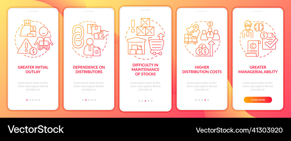 Export business struggles red gradient onboarding Export business struggles red gradient onboarding vector image