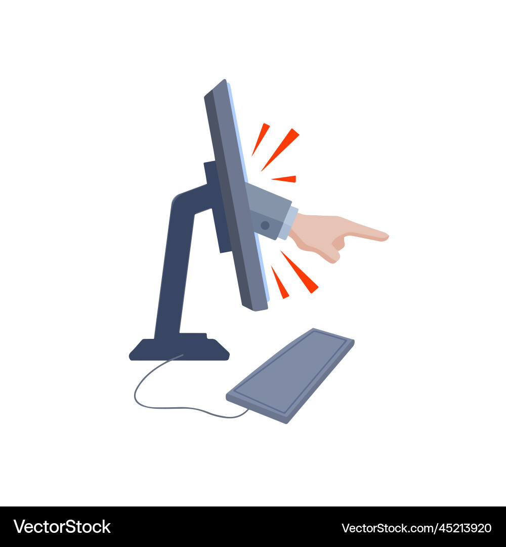 Finger points out of computer monitor Finger points out of computer monitor vector image