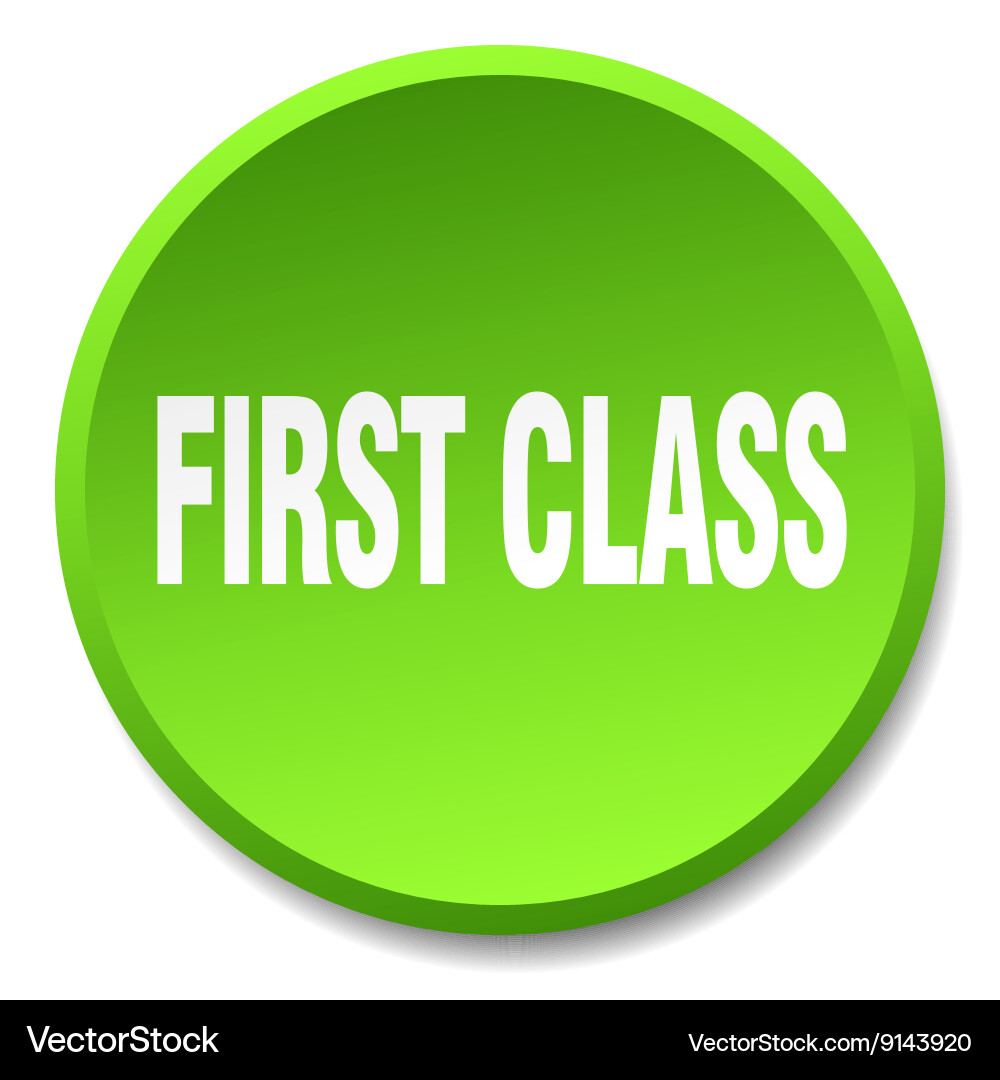 First class green round flat isolated push button Vector Image