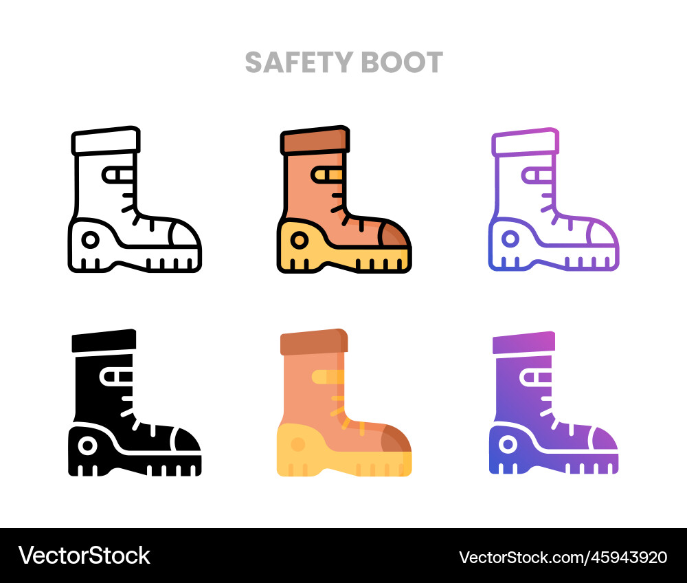 Safety boot icons set with different styles vector image