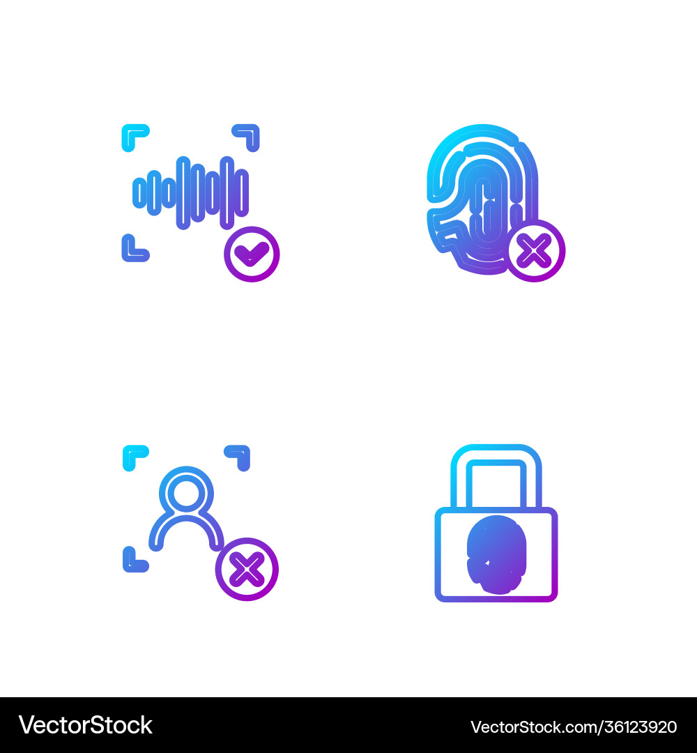 Set line fingerprint with lock rejection face Set line fingerprint with lock rejection face vector image