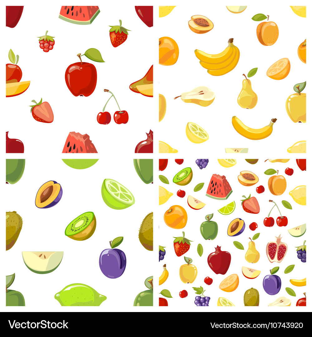 Set of fruits seamless patterns vector image