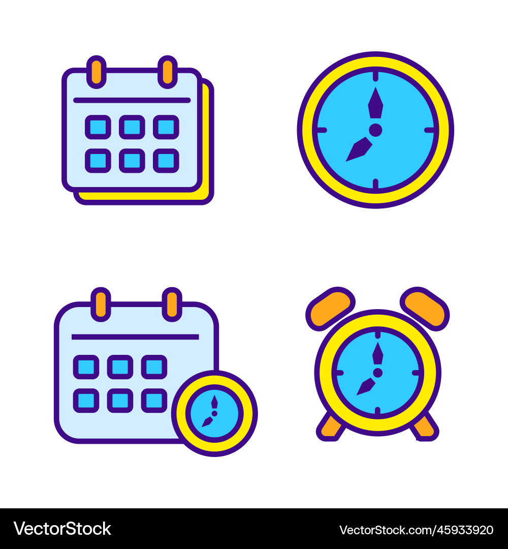 Set of time and date icon in linear color style Set of time and date icon in linear color style vector image