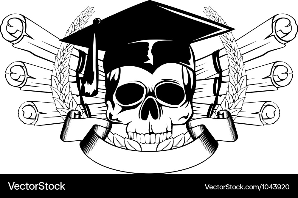 Skull with Graduation Cap and Scrolls vector image