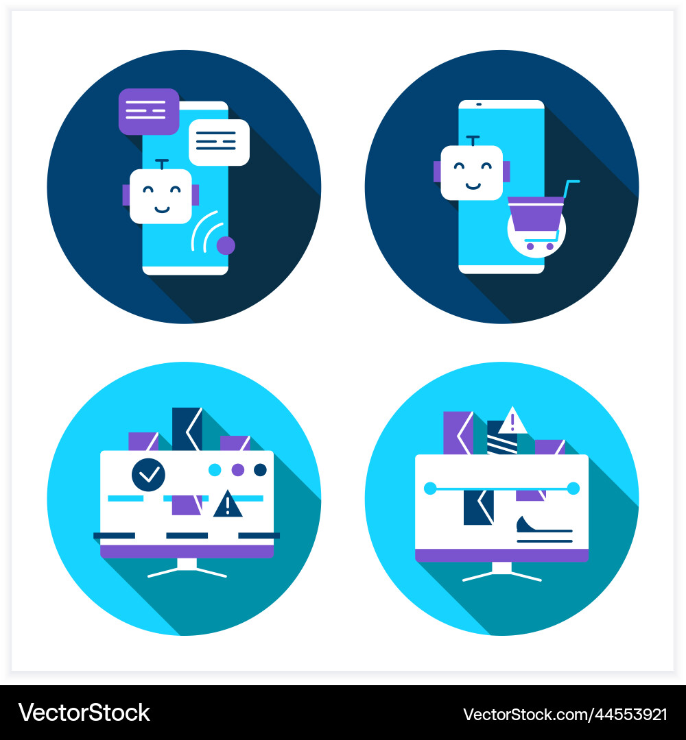 Artificial intelligence flat icons set Artificial intelligence flat icons set vector image