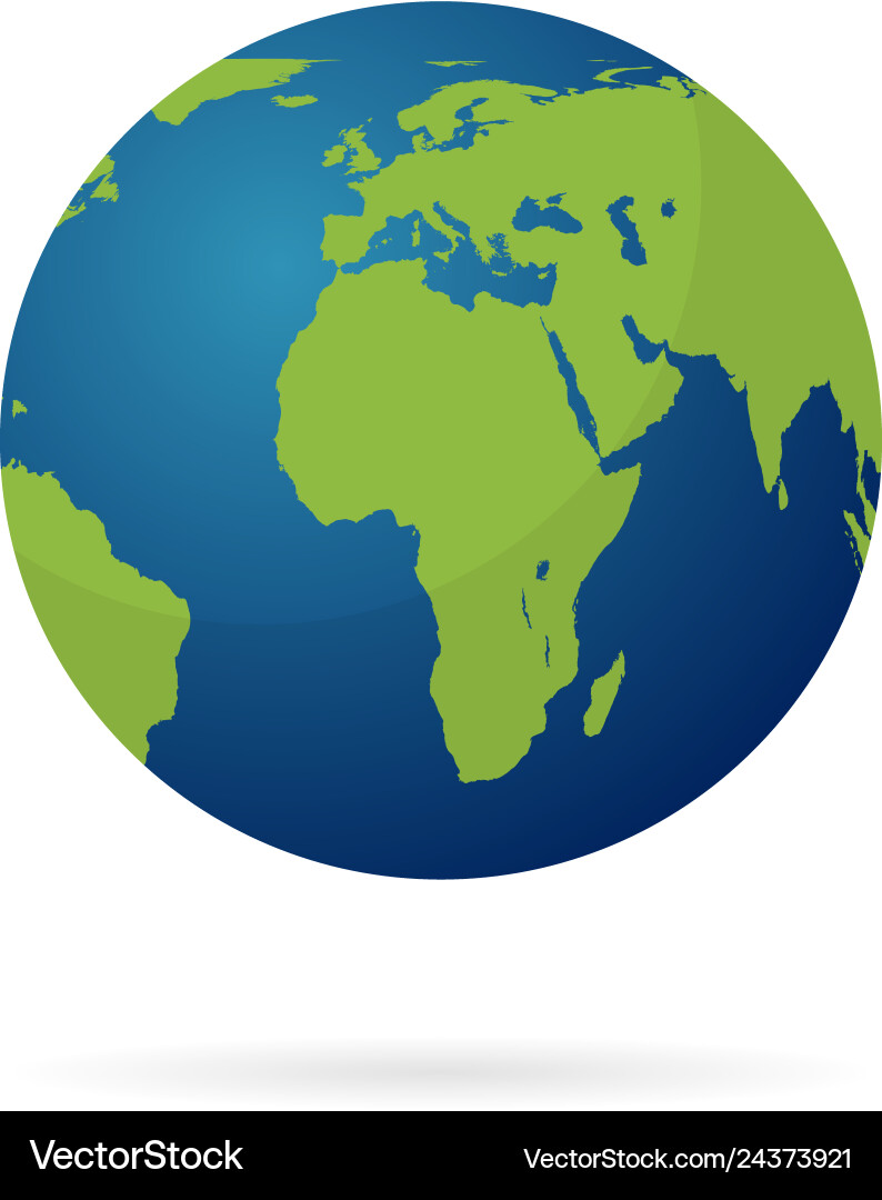 Globe world map with shadow on white background vector image