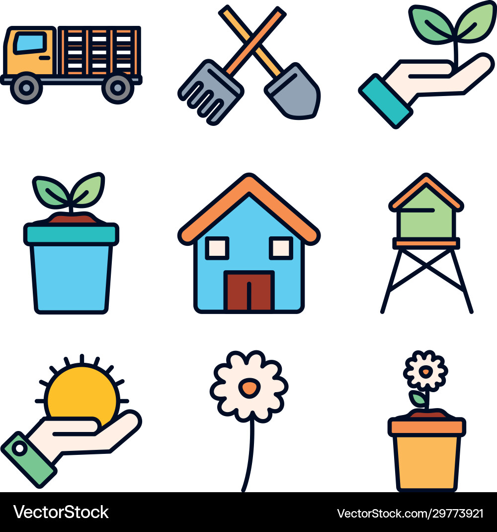 Isolated agronomy line fill style icon set vector image