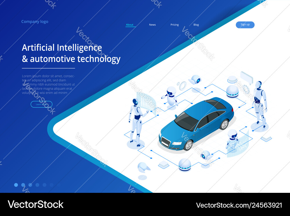 Isometric cybernetic robots works with a virtual Isometric cybernetic robots works with a virtual vector image