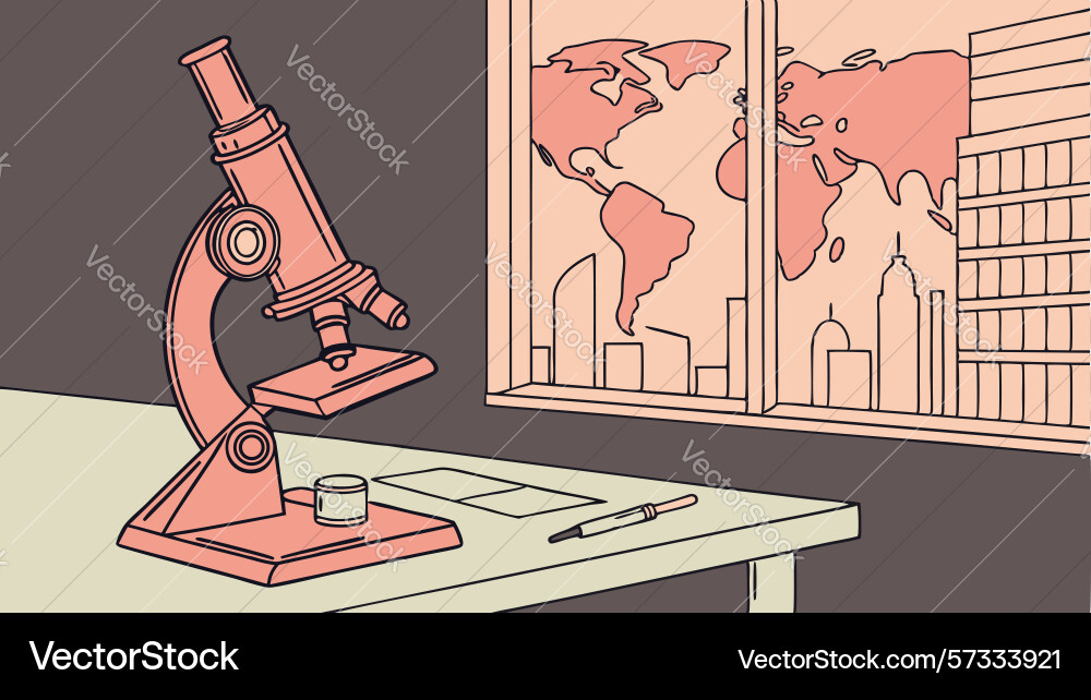 Microscope on desk in an office setting design vector image