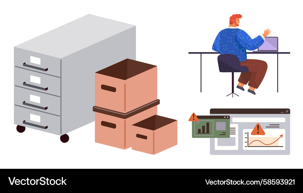 Office worker facing data issues with filing Office worker facing data issues with filing Vector Image