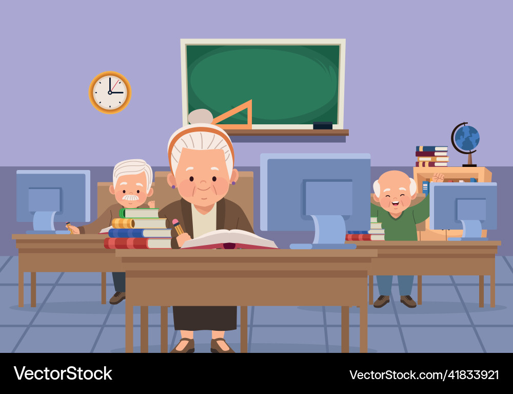 Old persons continuing education in classroom Vector Image