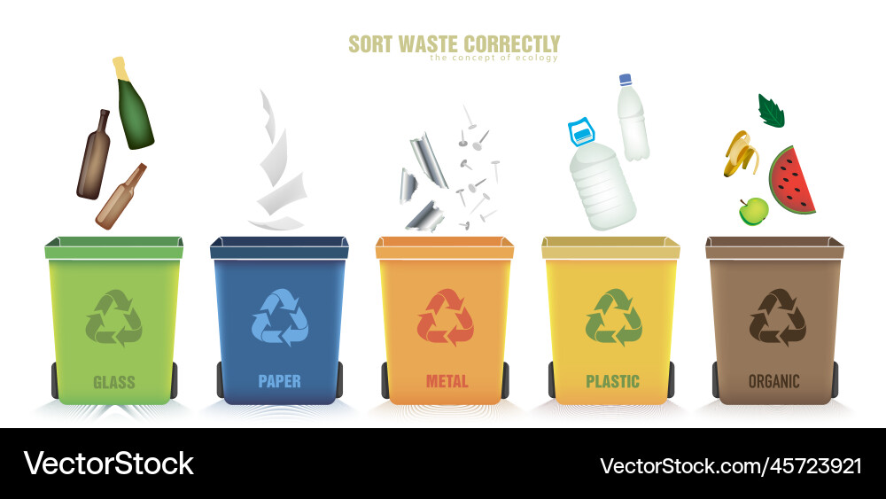 Principle of separating waste by color Principle of separating waste by color vector image