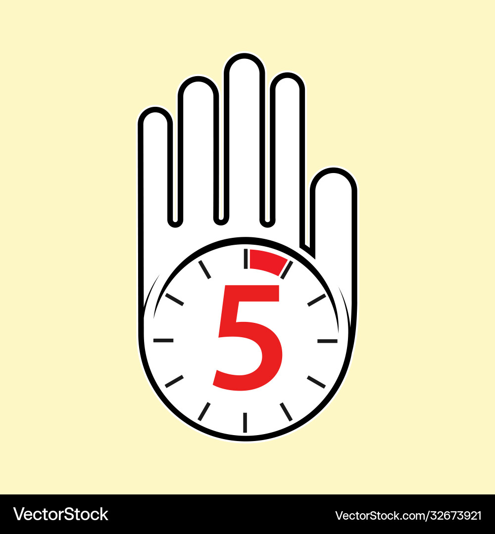 Raised open hand with a watch on it time for rest Raised open hand with a watch on it time for rest Vector Image