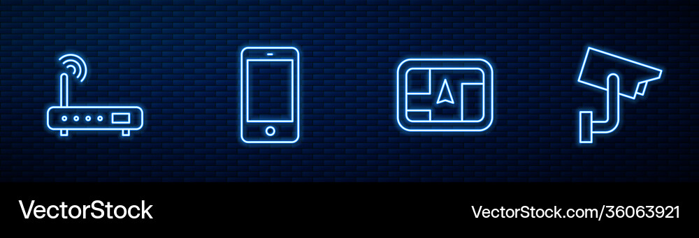 Set line gps device with map router and wi-fi vector image