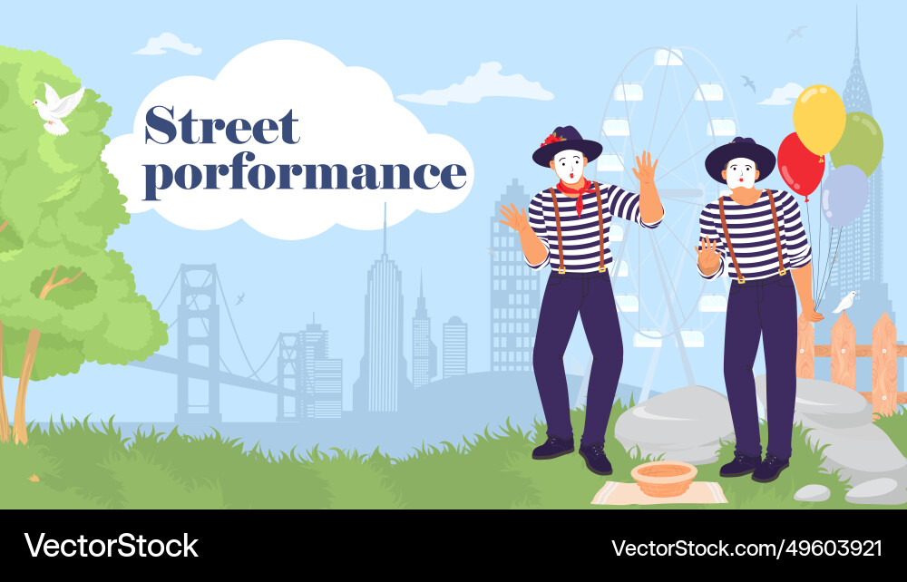 Street mime comedian performance landing page Street mime comedian performance landing page vector image