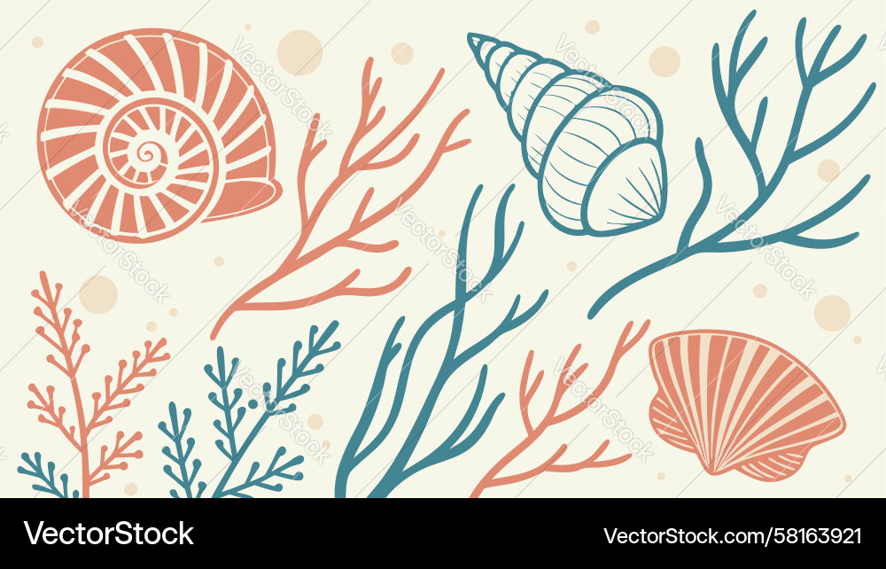 Underwater Seashell & Coral Pattern Vector Image