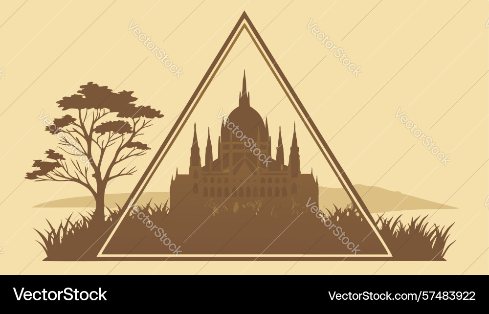 Abstract triangle frame with ornate building Vector Image