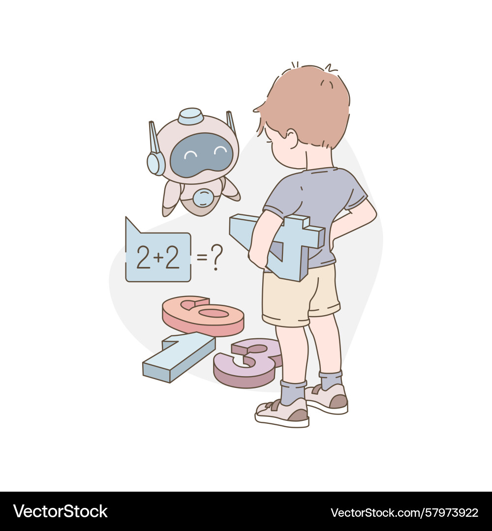 Child learning math with an ai chatbot Vector Image
