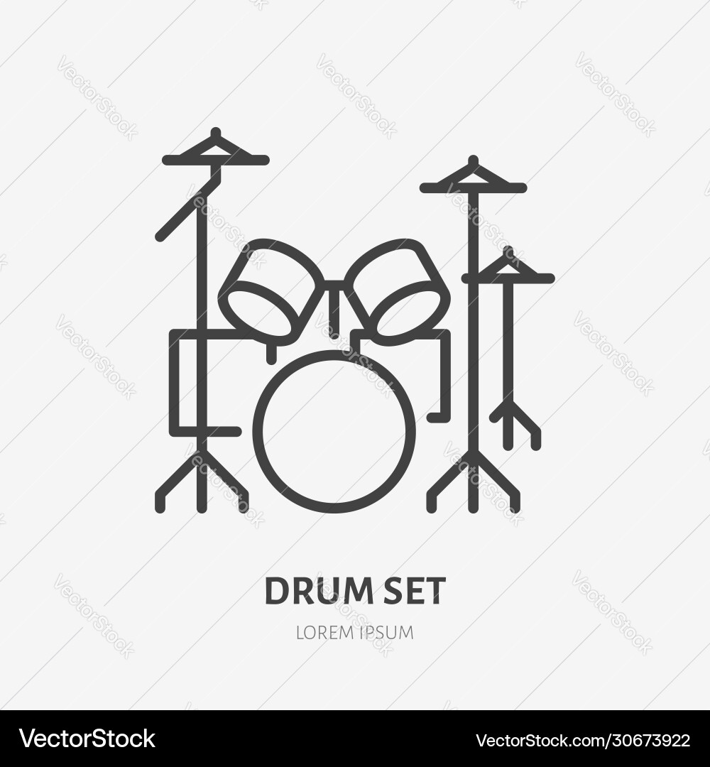 Drum Kit Line Icon - Percussion Royalty Free Vector Image