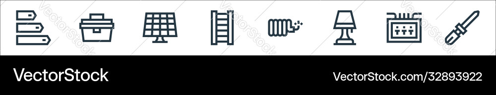 Electrician tools and line icons linear set Electrician tools and line icons linear set Vector Image