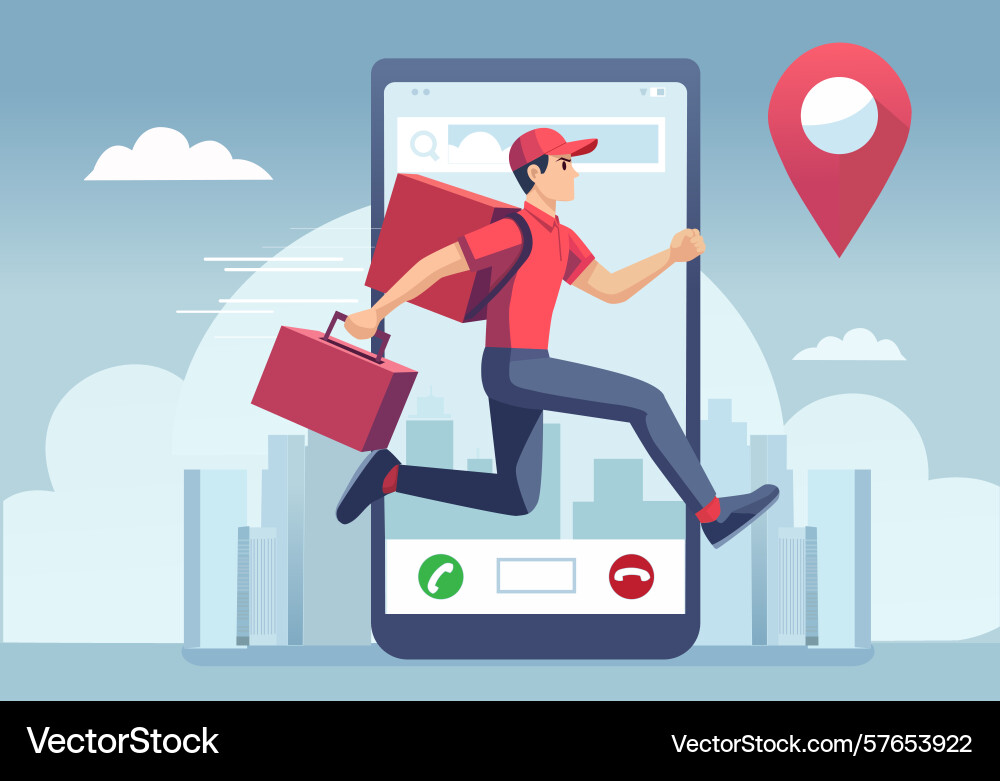 Fast delivery via application or online system Vector Image