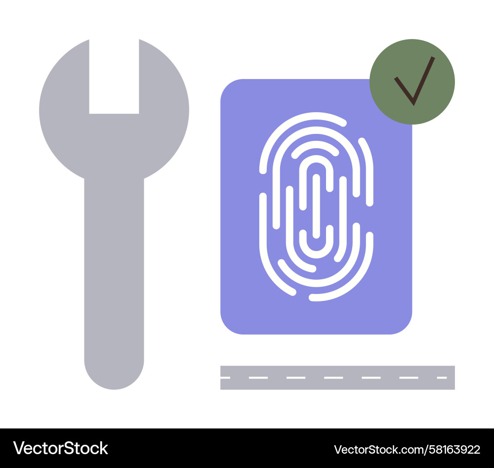 Fingerprint authentication setup with wrench Fingerprint authentication setup with wrench Vector Image